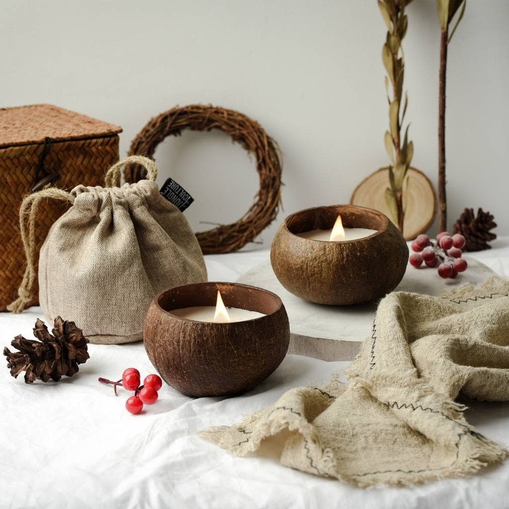 Coconut Shell Candle w/ Gift Bag (Multiple Scents Available)