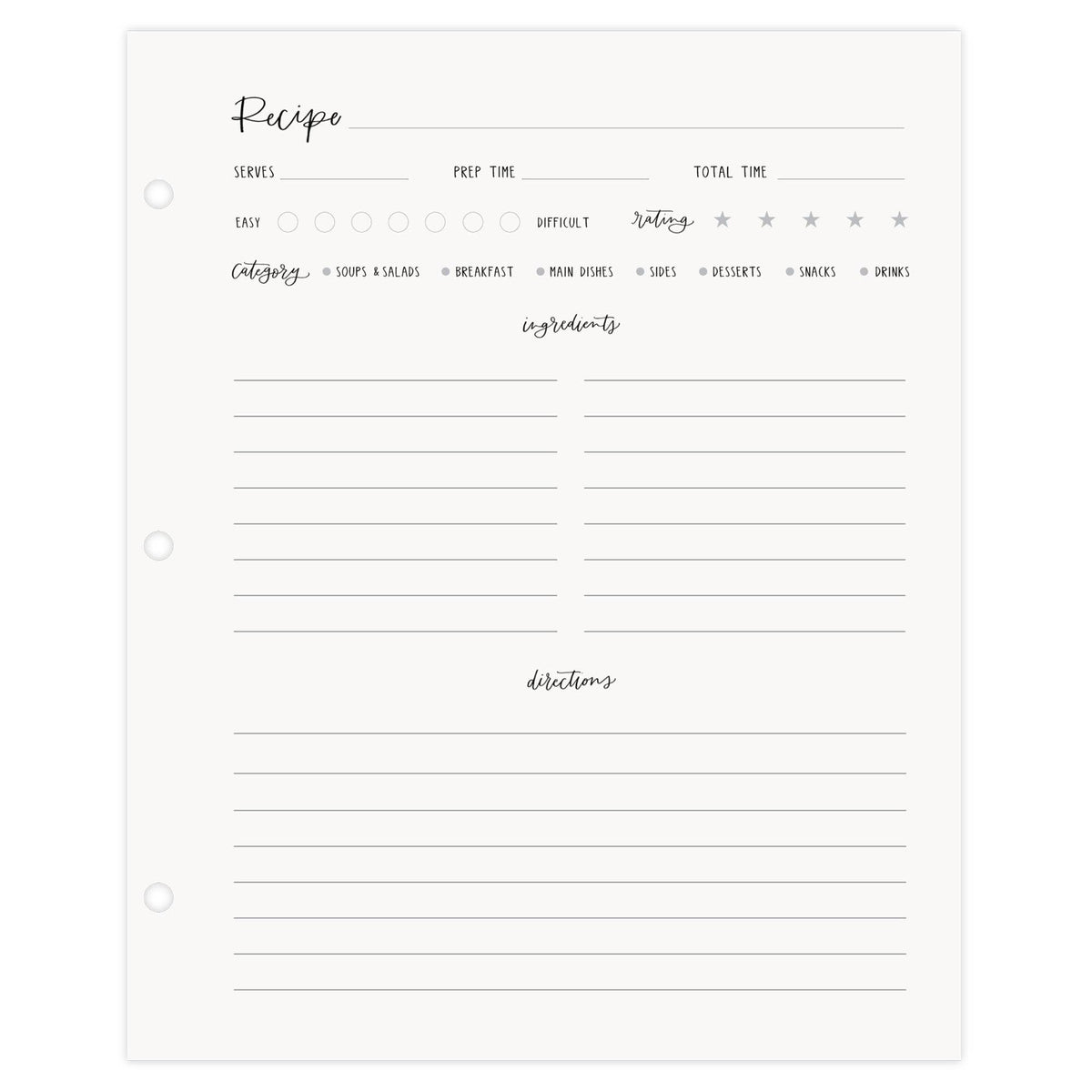 Petite Recipe Page Set