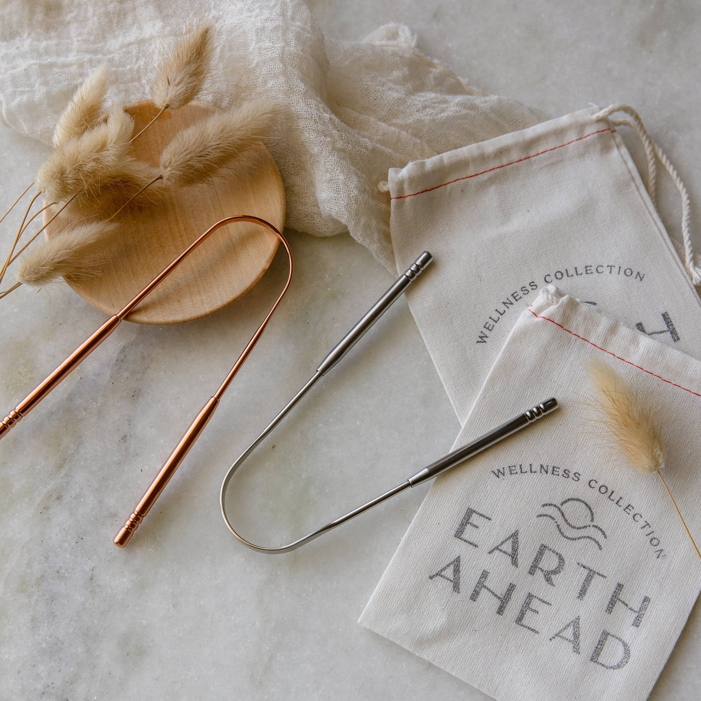 Stainless Steel Ayurvedic Tongue Scraper in Cotton Pouch