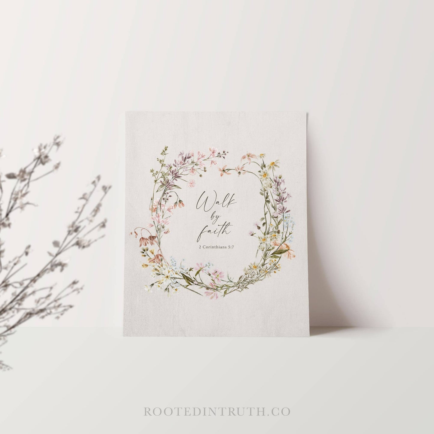 Walk by Faith Floral Wreath Art Print